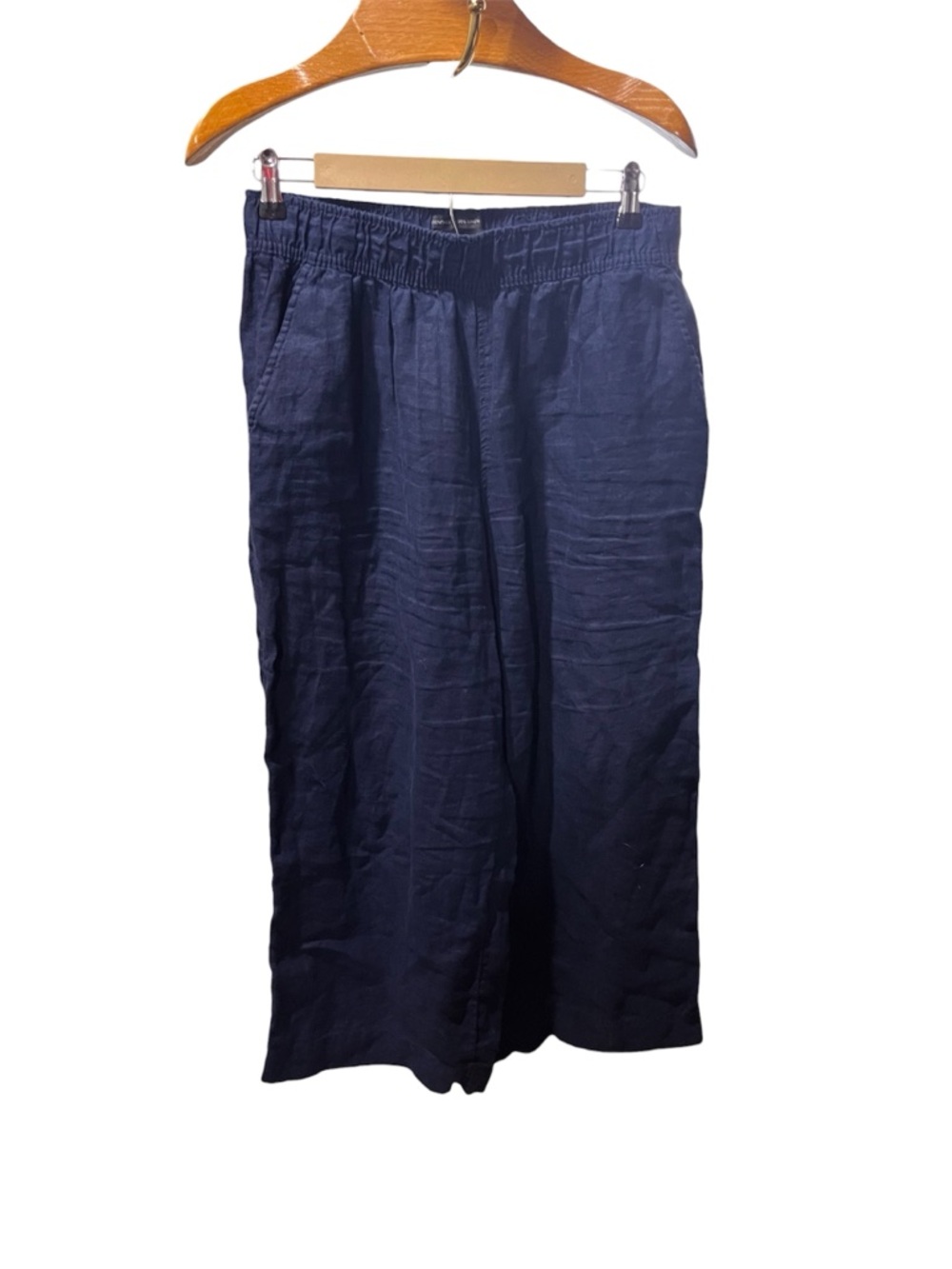 Tahari 100% Linen Navy Elastic-Waist Casual Wide Leg Pants Medium